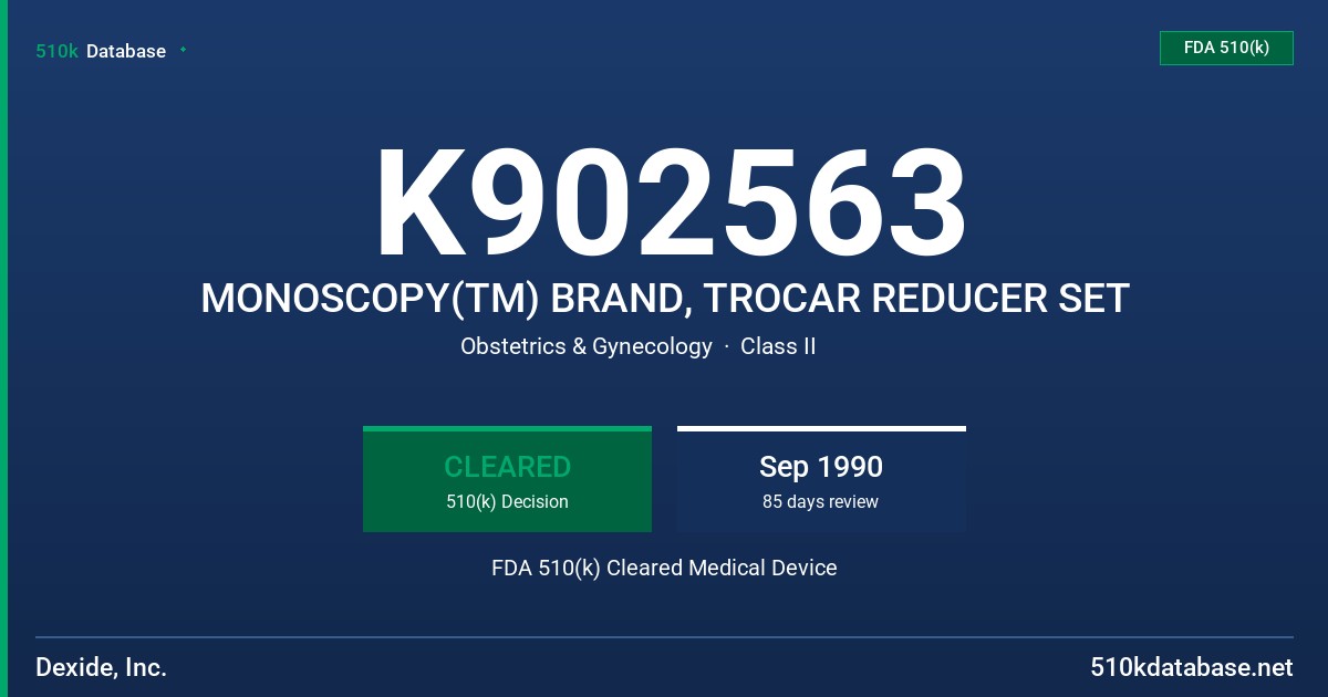 K902563 MONOSCOPY(TM) BRAND, TROCAR REDUCER SET FDA 510(k) Cleared Medical Device