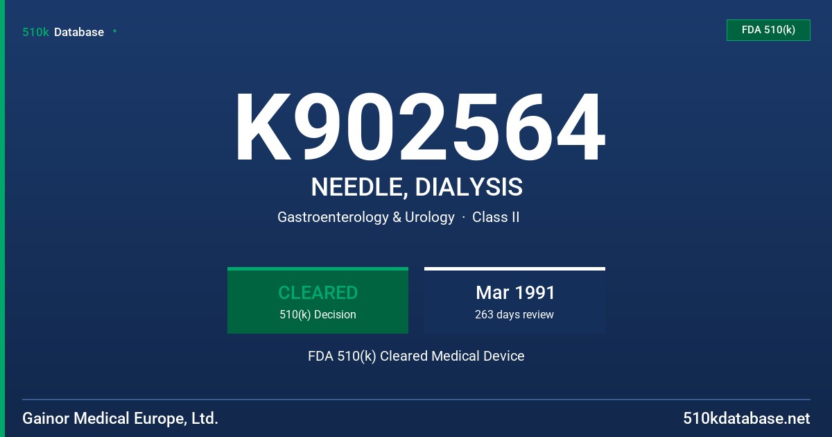 K902564 NEEDLE, DIALYSIS FDA 510(k) Cleared Medical Device