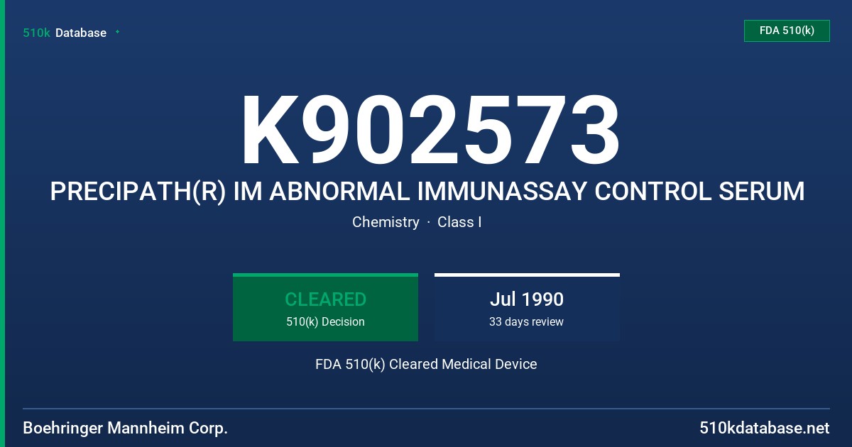 K902573 PRECIPATH(R) IM ABNORMAL IMMUNASSAY CONTROL SERUM FDA 510(k) Cleared Medical Device