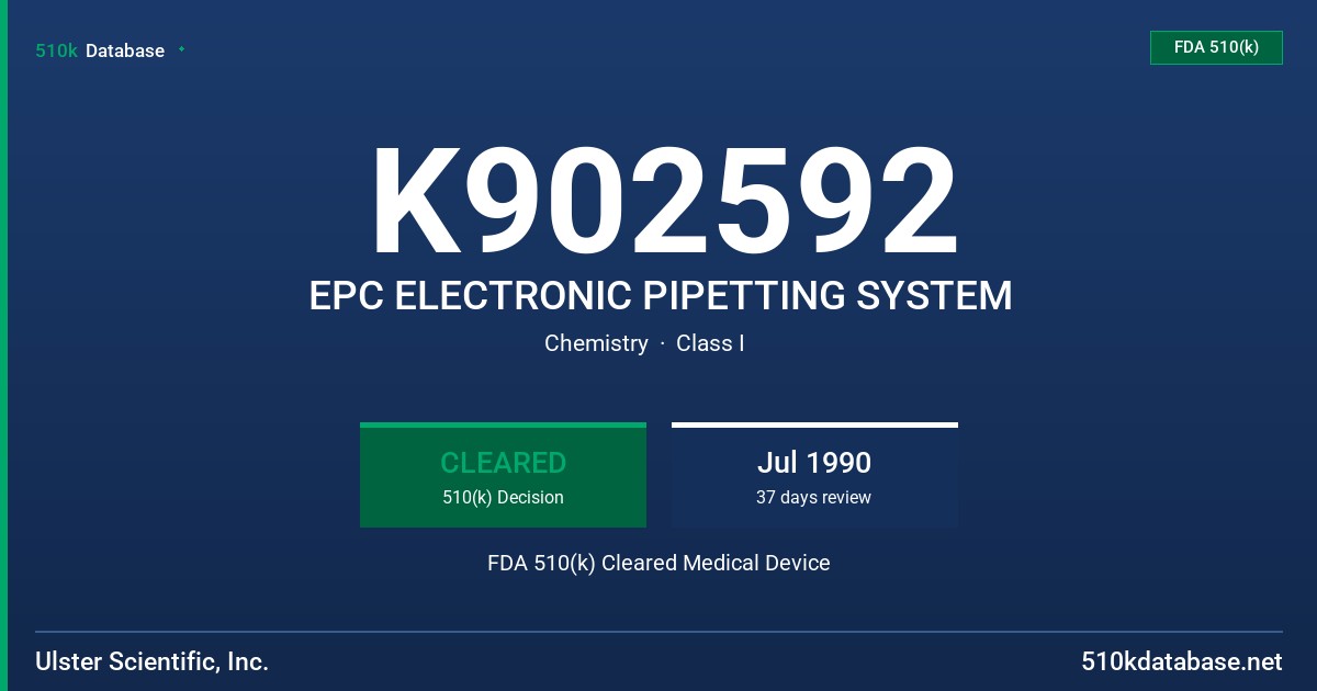 K902592 EPC ELECTRONIC PIPETTING SYSTEM FDA 510(k) Cleared Medical Device