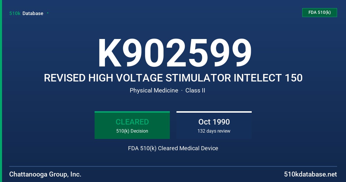K902599 REVISED HIGH VOLTAGE STIMULATOR INTELECT 150 FDA 510(k) Cleared Medical Device