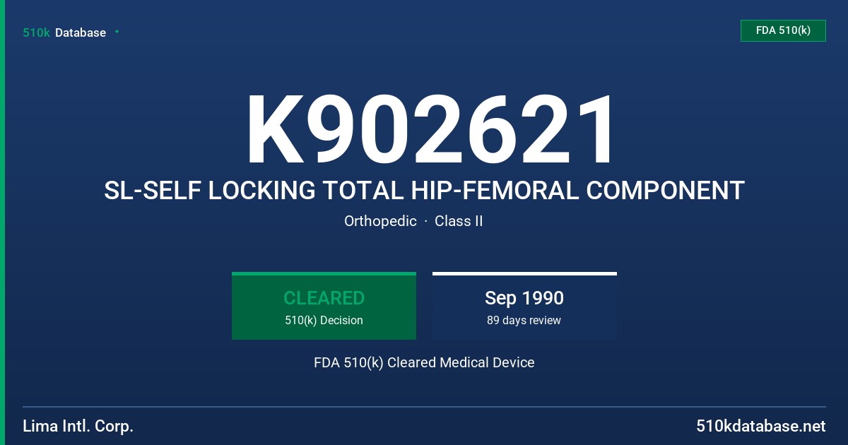 K902621 SL-SELF LOCKING TOTAL HIP-FEMORAL COMPONENT FDA 510(k) Cleared Medical Device