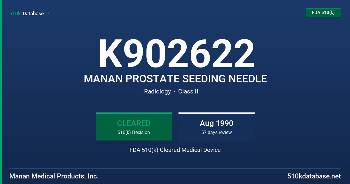 K902622 MANAN PROSTATE SEEDING NEEDLE FDA 510(k) Cleared Medical Device