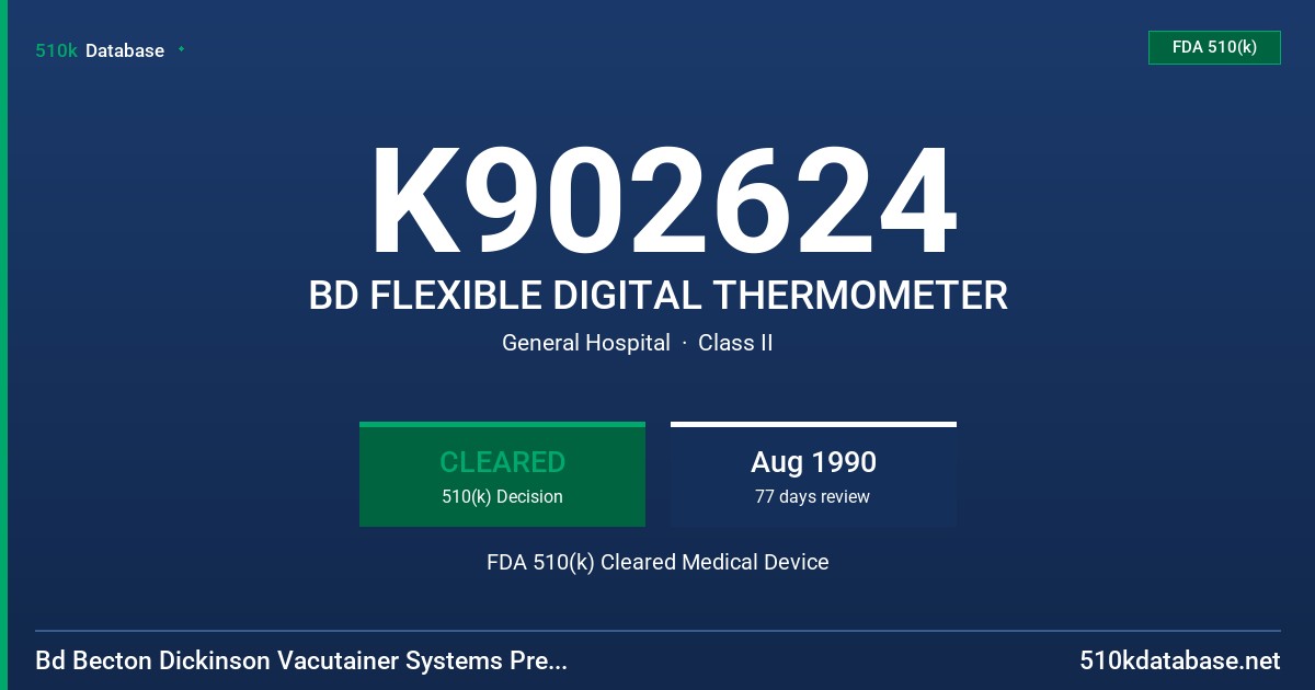 K902624 BD FLEXIBLE DIGITAL THERMOMETER FDA 510(k) Cleared Medical Device