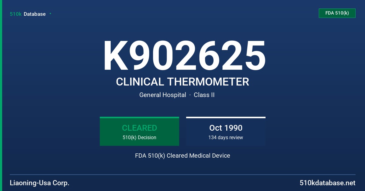 K902625 CLINICAL THERMOMETER FDA 510(k) Cleared Medical Device