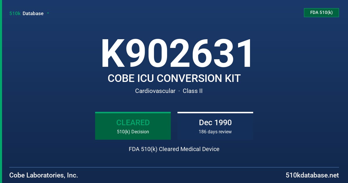 K902631 COBE ICU CONVERSION KIT FDA 510(k) Cleared Medical Device