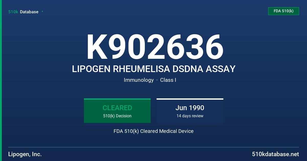 K902636 LIPOGEN RHEUMELISA DSDNA ASSAY FDA 510(k) Cleared Medical Device