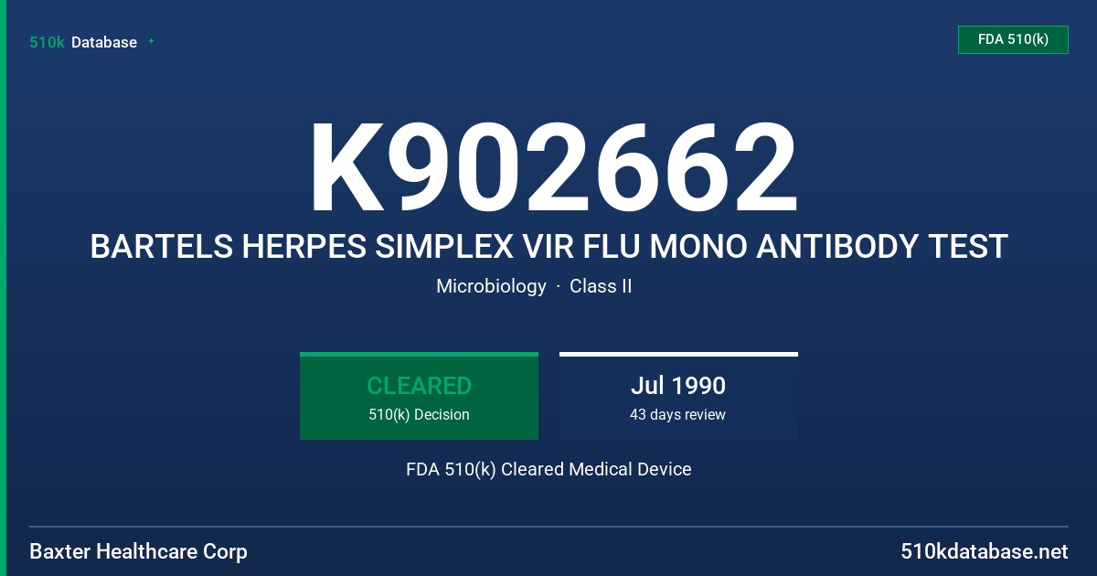 K902662 BARTELS HERPES SIMPLEX VIR FLU MONO ANTIBODY TEST FDA 510(k) Cleared Medical Device