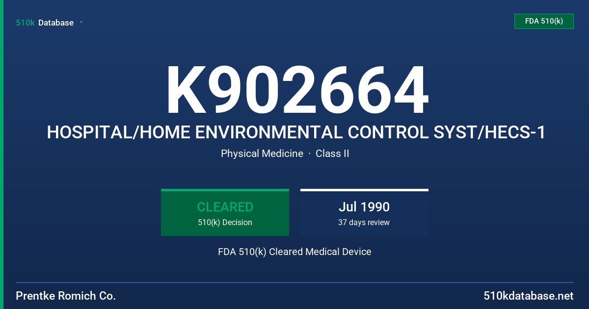 K902664 HOSPITAL/HOME ENVIRONMENTAL CONTROL SYST/HECS-1 FDA 510(k) Cleared Medical Device