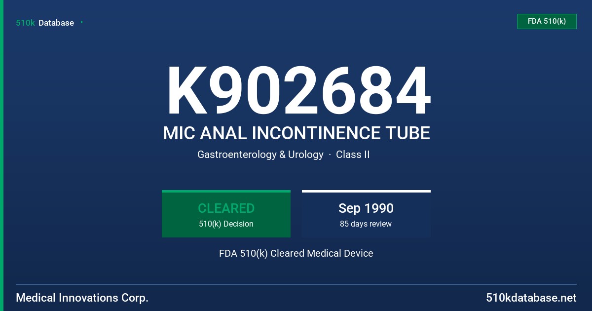 K902684 MIC ANAL INCONTINENCE TUBE FDA 510(k) Cleared Medical Device