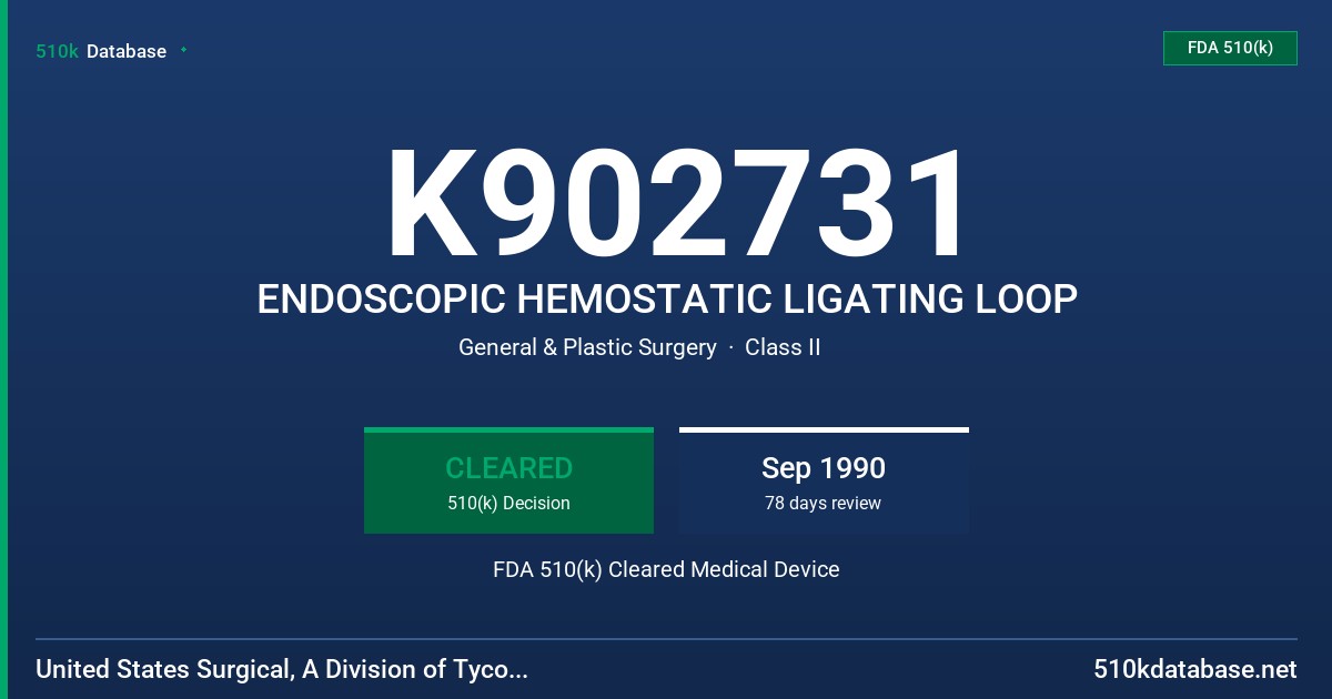 K902731 ENDOSCOPIC HEMOSTATIC LIGATING LOOP FDA 510(k) Cleared Medical Device