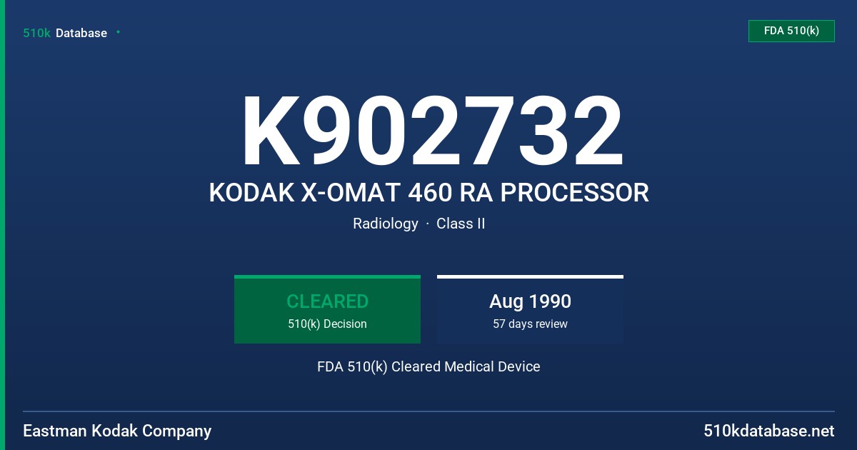 K902732 KODAK X-OMAT 460 RA PROCESSOR FDA 510(k) Cleared Medical Device
