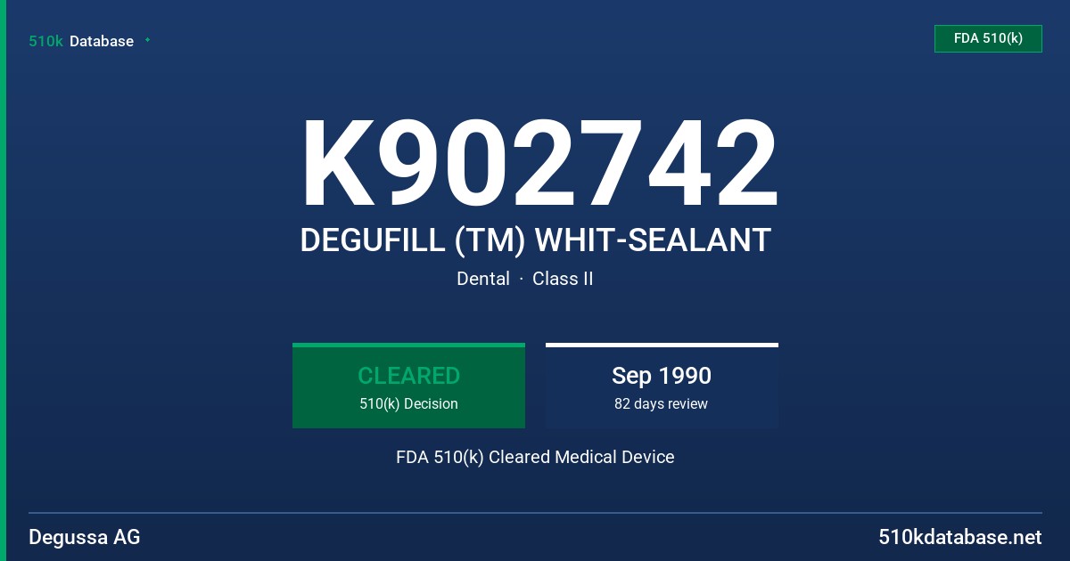 K902742 DEGUFILL (TM) WHIT-SEALANT FDA 510(k) Cleared Medical Device