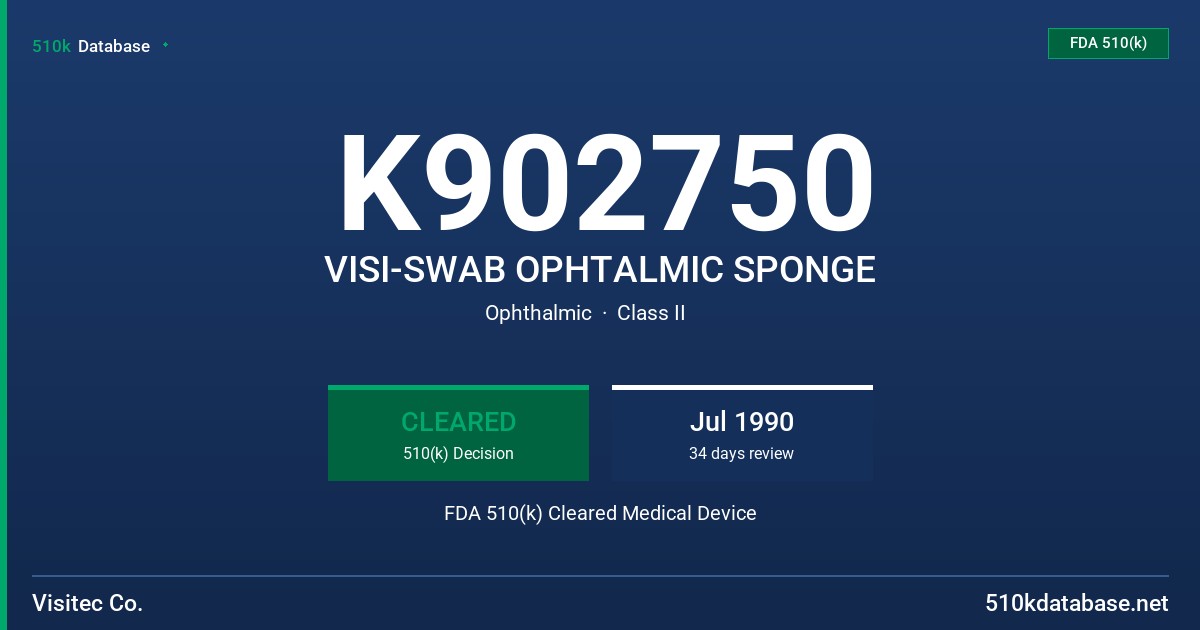 K902750 VISI-SWAB OPHTALMIC SPONGE FDA 510(k) Cleared Medical Device