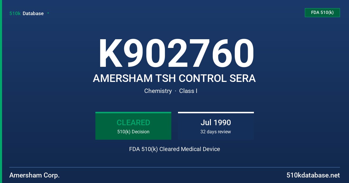 K902760 AMERSHAM TSH CONTROL SERA FDA 510(k) Cleared Medical Device