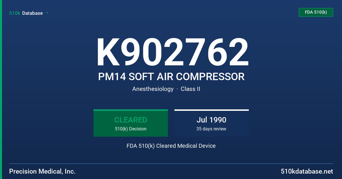 K902762 PM14 SOFT AIR COMPRESSOR FDA 510(k) Cleared Medical Device