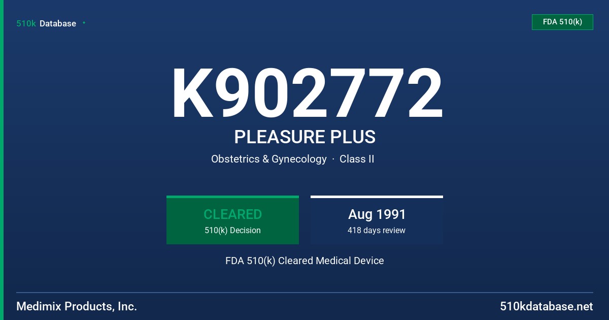 K902772 PLEASURE PLUS FDA 510(k) Cleared Medical Device