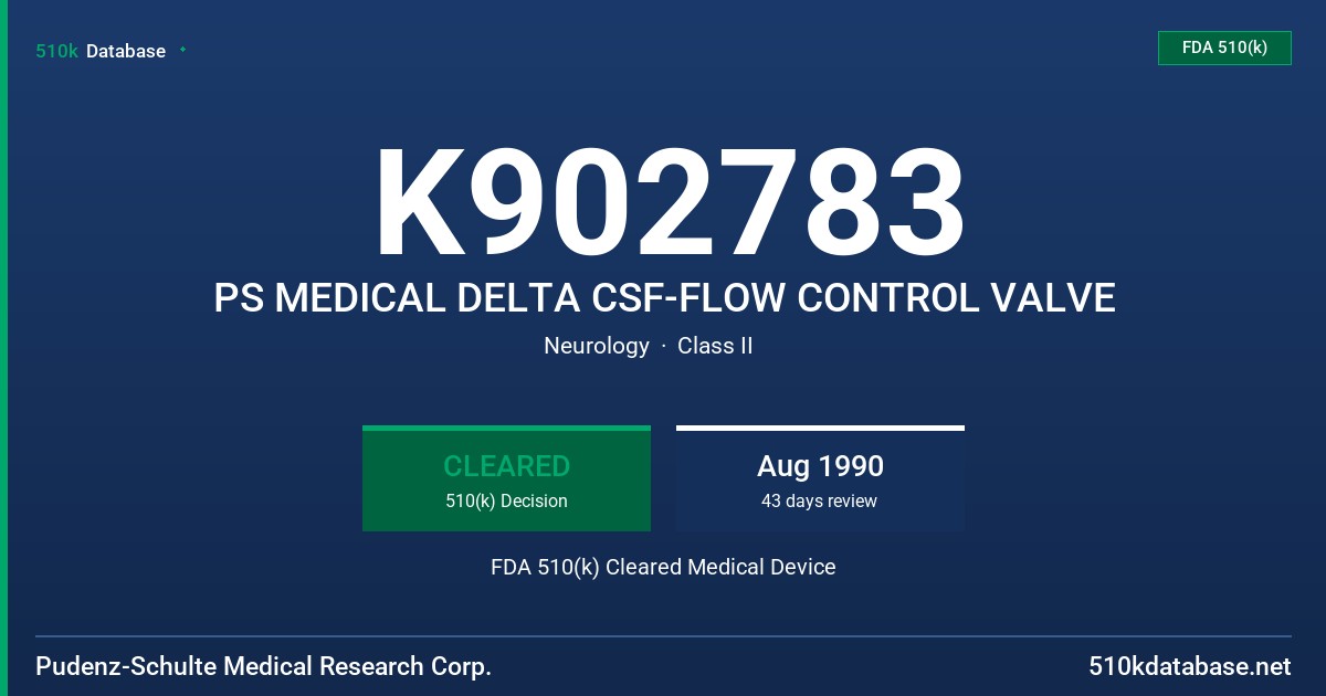 K902783 PS MEDICAL DELTA CSF-FLOW CONTROL VALVE FDA 510(k) Cleared Medical Device