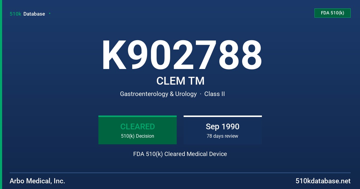 K902788 CLEM TM FDA 510(k) Cleared Medical Device