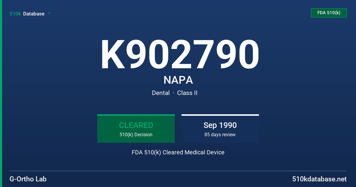 K902790 NAPA FDA 510(k) Cleared Medical Device