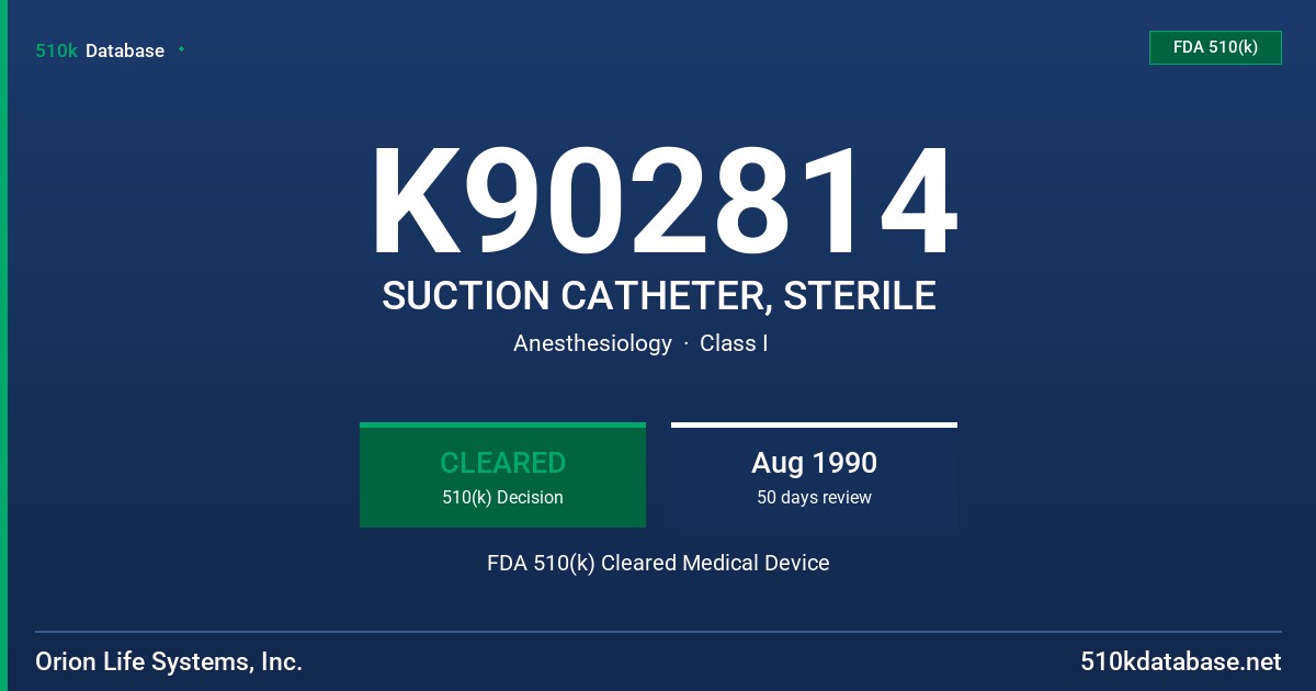 K902814 SUCTION CATHETER, STERILE FDA 510(k) Cleared Medical Device