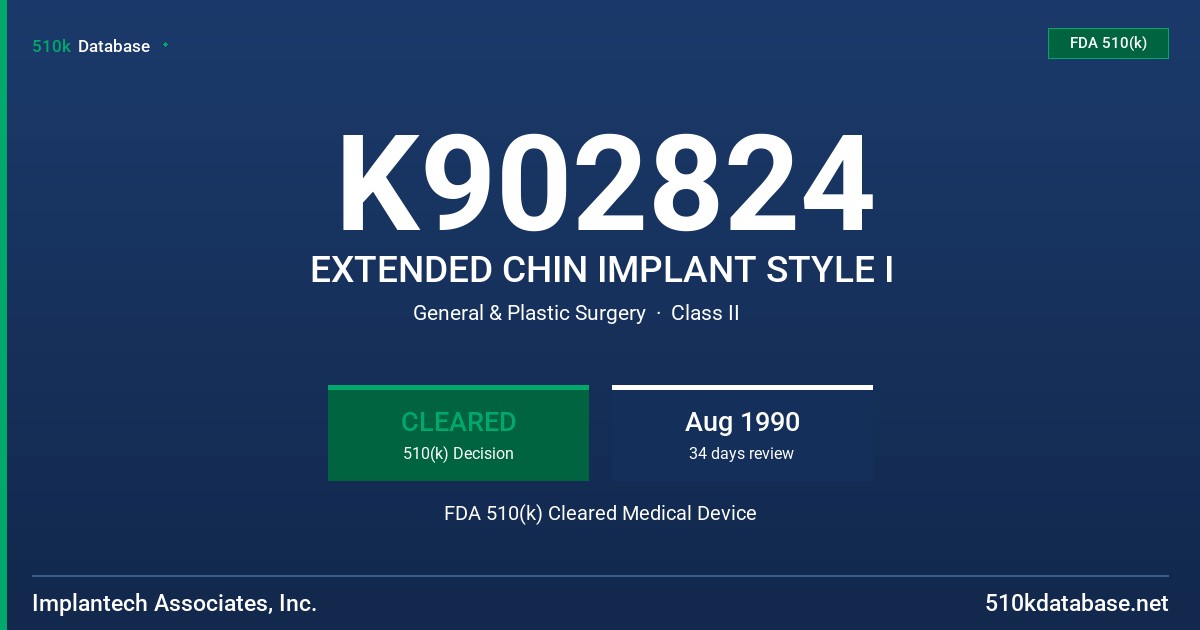 K902824 EXTENDED CHIN IMPLANT STYLE I FDA 510(k) Cleared Medical Device