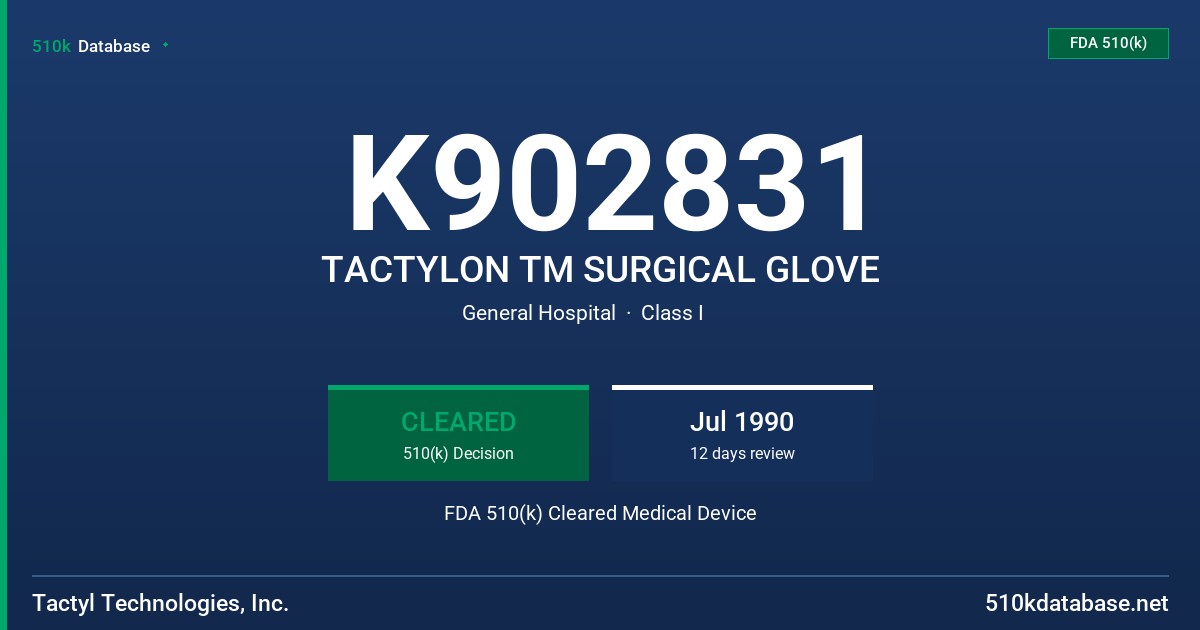 K902831 TACTYLON TM SURGICAL GLOVE FDA 510(k) Cleared Medical Device