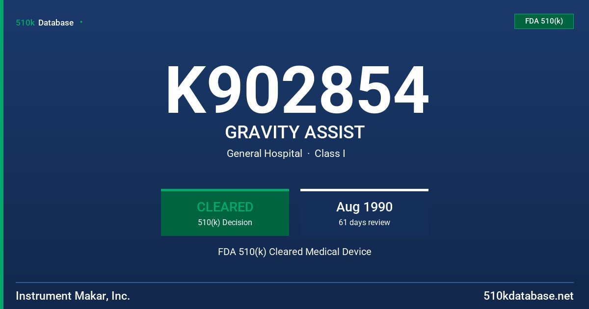 K902854 GRAVITY ASSIST FDA 510(k) Cleared Medical Device
