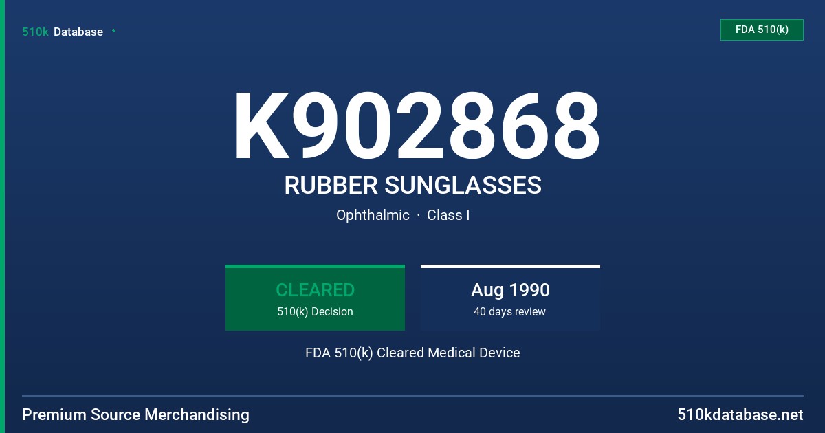 K902868 RUBBER SUNGLASSES FDA 510(k) Cleared Medical Device