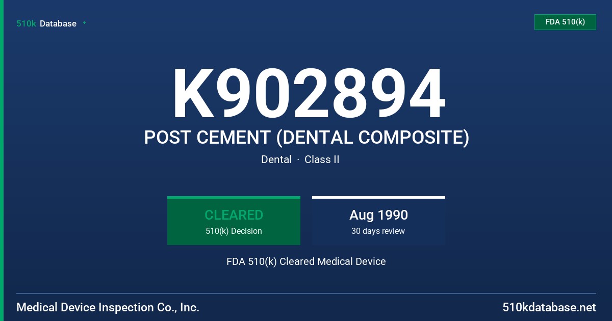 K902894 POST CEMENT (DENTAL COMPOSITE) FDA 510(k) Cleared Medical Device