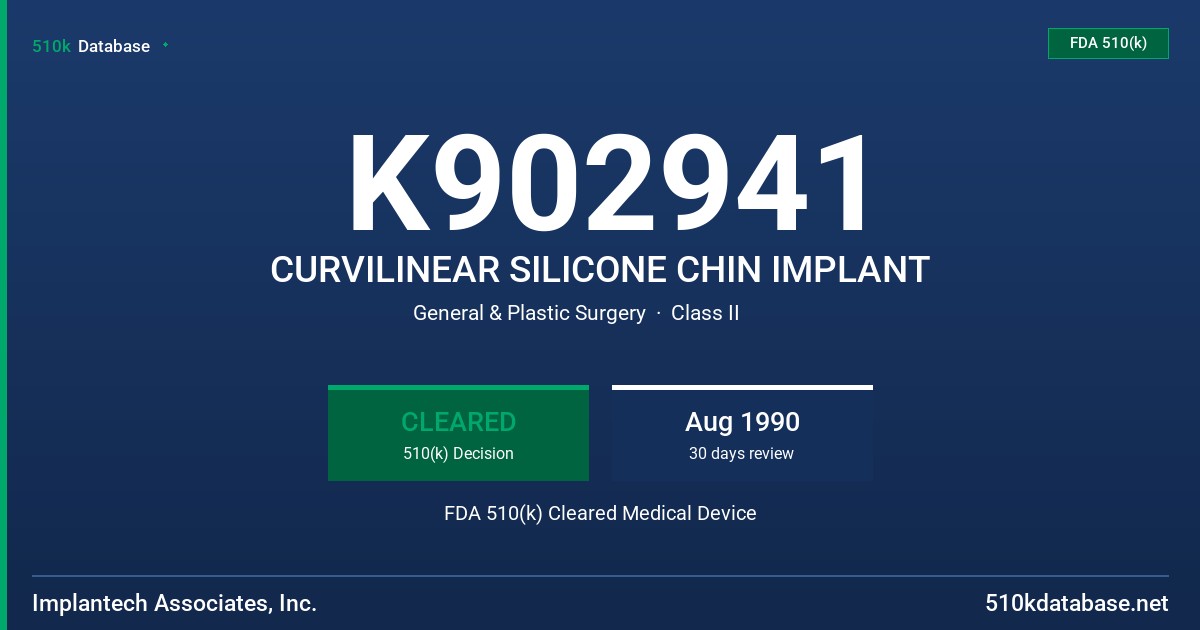 K902941 CURVILINEAR SILICONE CHIN IMPLANT FDA 510(k) Cleared Medical Device