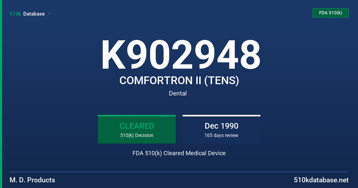 K902948 COMFORTRON II (TENS) FDA 510(k) Cleared Medical Device