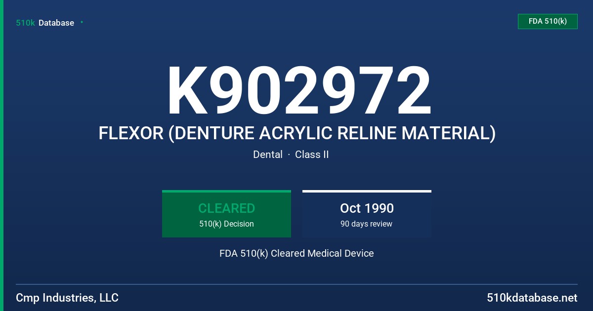 K902972 FLEXOR (DENTURE ACRYLIC RELINE MATERIAL) FDA 510(k) Cleared Medical Device