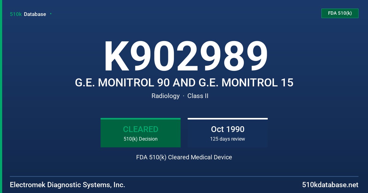K902989 G.E. MONITROL 90 AND G.E. MONITROL 15 FDA 510(k) Cleared Medical Device