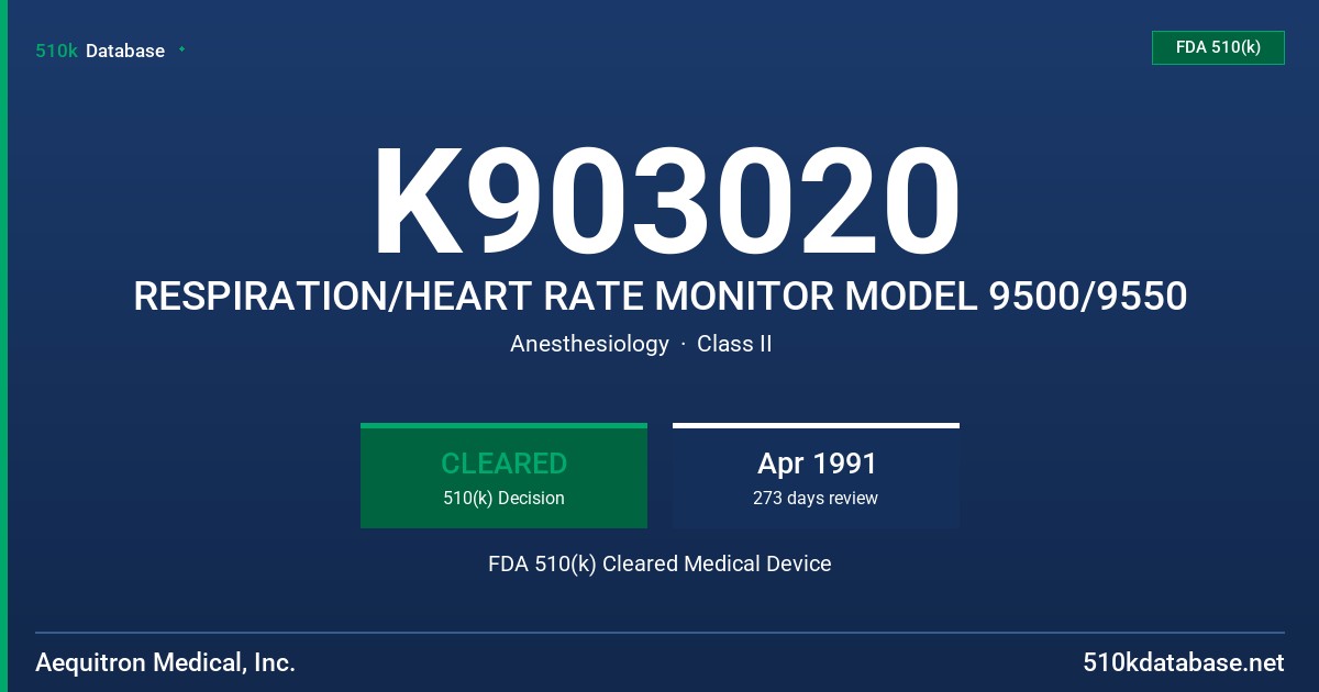 K903020 RESPIRATION/HEART RATE MONITOR MODEL 9500/9550 FDA 510(k) Cleared Medical Device
