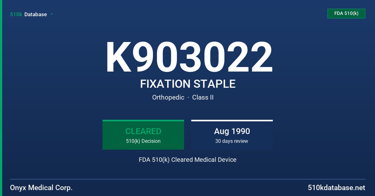 K903022 FIXATION STAPLE FDA 510(k) Cleared Medical Device