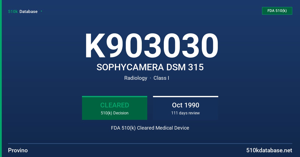 K903030 SOPHYCAMERA DSM 315 FDA 510(k) Cleared Medical Device