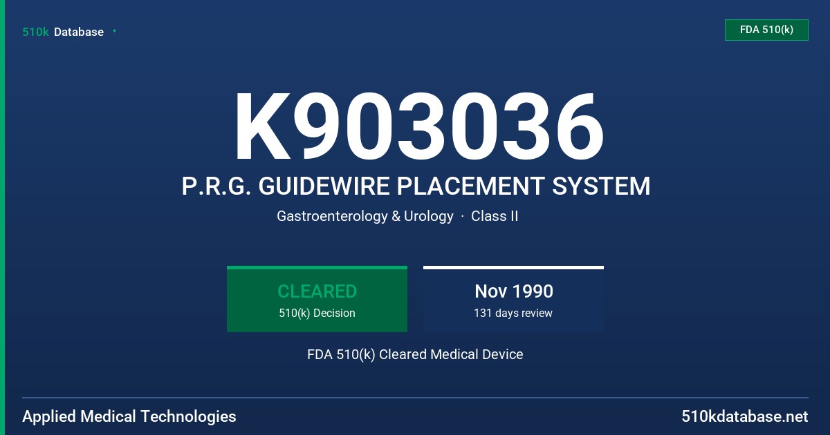 K903036 P.R.G. GUIDEWIRE PLACEMENT SYSTEM FDA 510(k) Cleared Medical Device