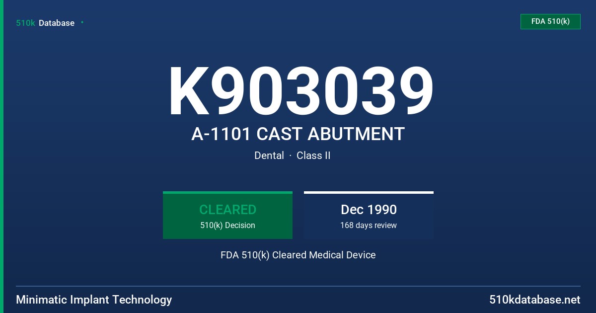 K903039 A-1101 CAST ABUTMENT FDA 510(k) Cleared Medical Device