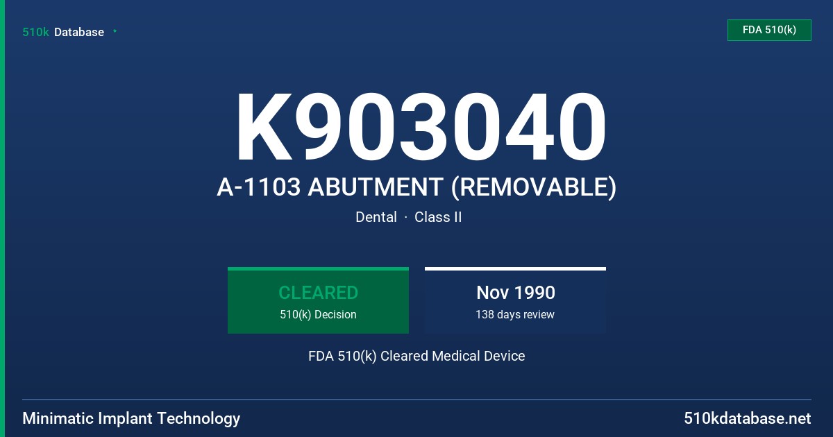 K903040 A-1103 ABUTMENT (REMOVABLE) FDA 510(k) Cleared Medical Device
