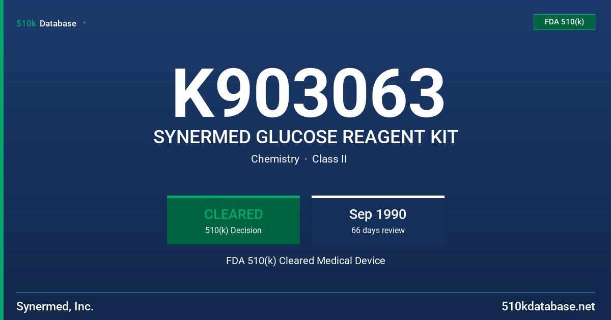 K903063 SYNERMED GLUCOSE REAGENT KIT FDA 510(k) Cleared Medical Device