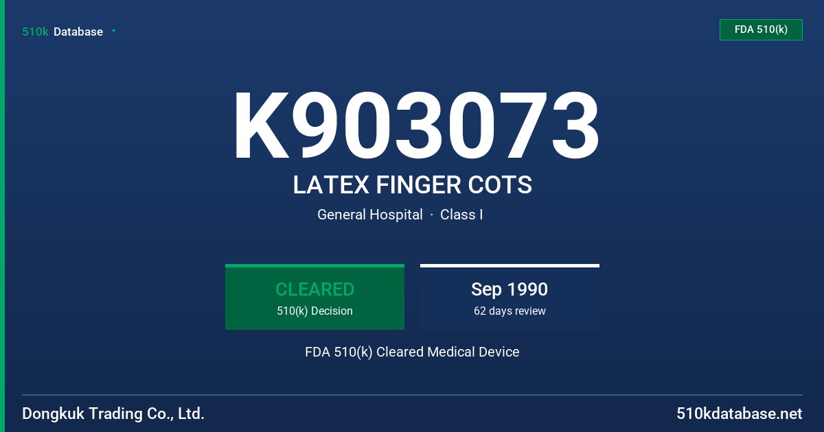 K903073 LATEX FINGER COTS FDA 510(k) Cleared Medical Device