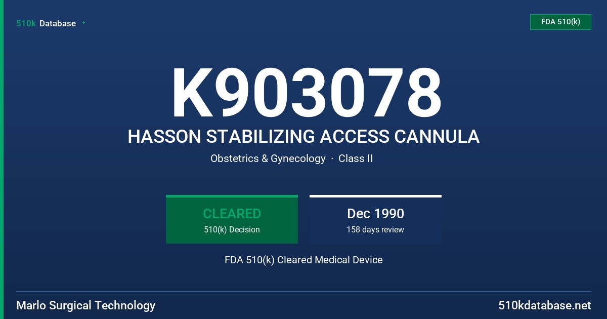 K903078 HASSON STABILIZING ACCESS CANNULA FDA 510(k) Cleared Medical Device