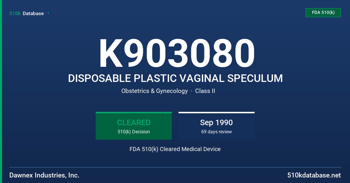 K903080 DISPOSABLE PLASTIC VAGINAL SPECULUM FDA 510(k) Cleared Medical Device