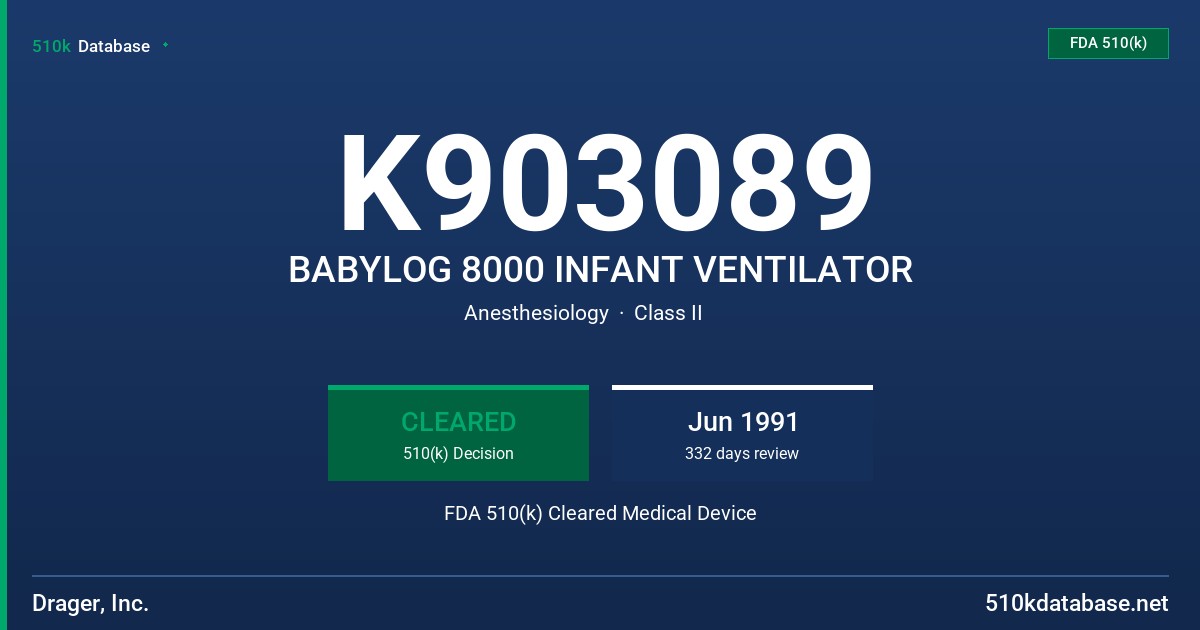 K903089 BABYLOG 8000 INFANT VENTILATOR FDA 510(k) Cleared Medical Device