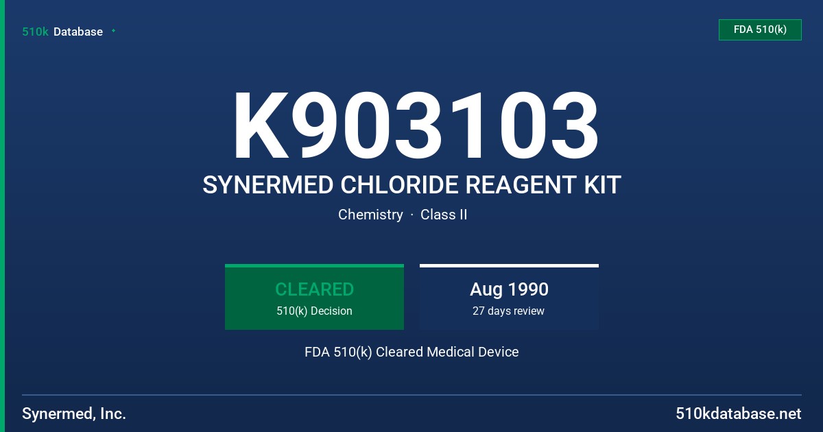 K903103 SYNERMED CHLORIDE REAGENT KIT FDA 510(k) Cleared Medical Device