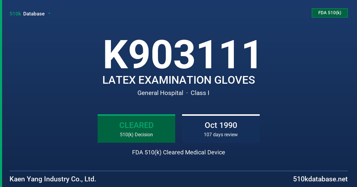 K903111 LATEX EXAMINATION GLOVES FDA 510(k) Cleared Medical Device