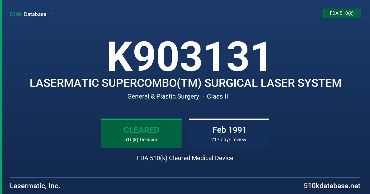 K903131 LASERMATIC SUPERCOMBO(TM) SURGICAL LASER SYSTEM FDA 510(k) Cleared Medical Device