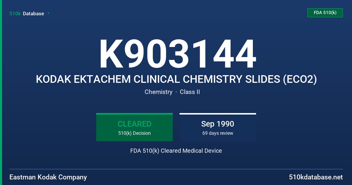 K903144 KODAK EKTACHEM CLINICAL CHEMISTRY SLIDES (ECO2) FDA 510(k) Cleared Medical Device