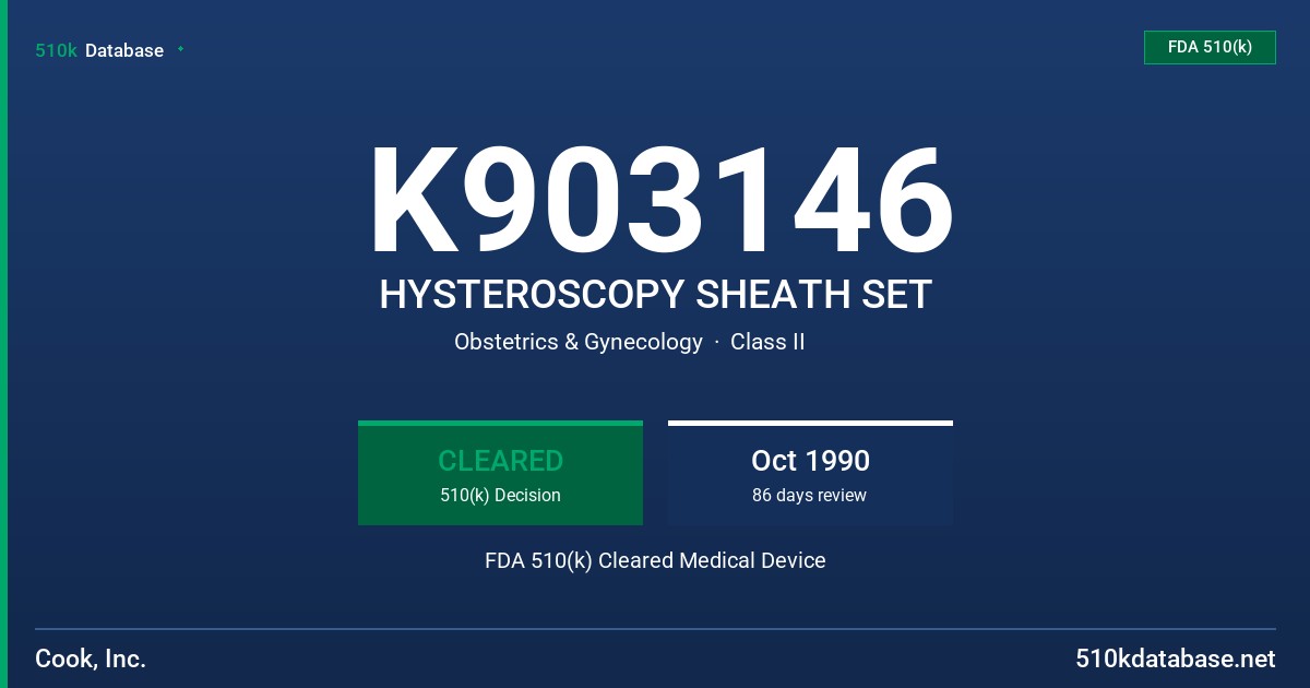 K903146 HYSTEROSCOPY SHEATH SET FDA 510(k) Cleared Medical Device